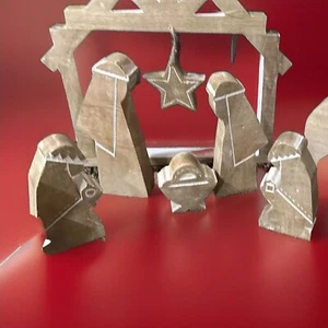 Christmas Nativity Scene 10 Pc Mango Wood Holiday Adams & Co 14" Cottagecore - Picture 1 of 13