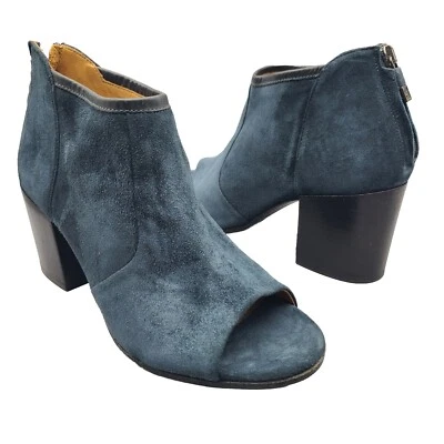 Botas de tornozelo femininas ALBERTO FERMANI azul camurça zíper biqueira aberta salto 6.5-7 37.5 - Imagem 1 de 4