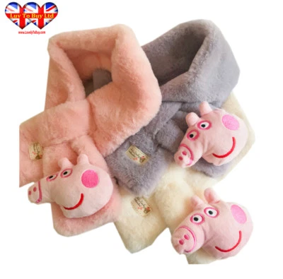 LUV TO BUY Children's 3D Pink Pig Head Faux Fur Scarf 3 Colors Pink,White,Gray