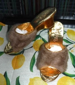 Vintage 1950-1960s Nite Aires Boudoir Bedroom Slippers Heels Fur Top Rare! - Picture 1 of 9