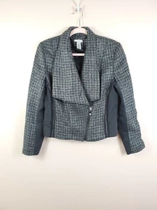 CACHE Mujer Talla 10 Gris Carbón Metálico Tweed Lana Mezcla Chaqueta de Motocicleta - Imagen 1 de 4