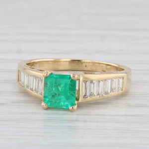1.53ctw Esmeralda Diamante Anillo 18k Oro Amarillo Talla 6.25 Compromiso - Imagen 1 de 10