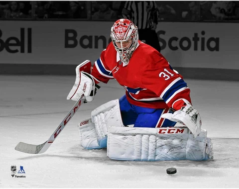 Carey Price Montreal Canadiens Unsigned Red Jersey Making Save Spotlight Photo Cover