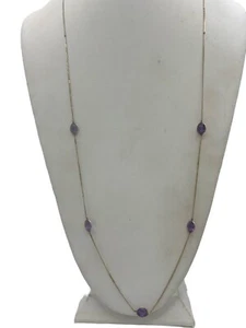 14K Yellow Gold Amethyst Bezel Set Station Necklace - Picture 1 of 6