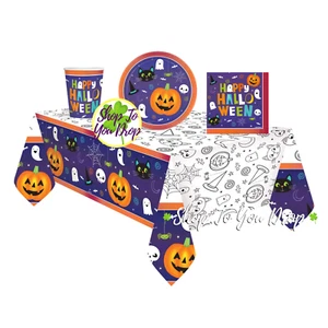 JUEGO DE 33 VAJILLA DE FIESTA HALLOWEEN Platos Serpientes Tazas Mantel Niños - Imagen 1 de 9