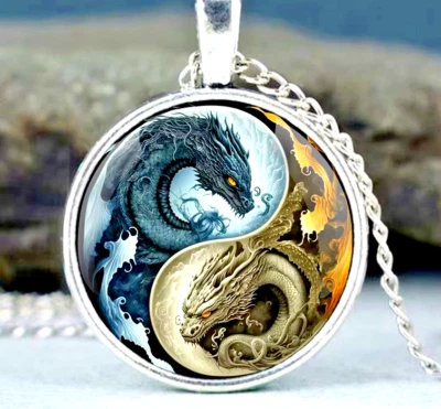 YING YANG DRAGON ART Colgante en Plata de Ley 925 20" 21" 22" Collar Foto 1 de 4