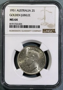 Australia 1951 Florin Silver ChBU Coin 1 Year Type 50th Year Jubilee NGC MS64 - Picture 1 of 2
