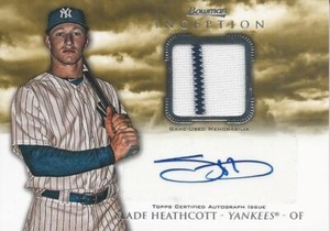 SLADE HEATHCOTT 2013 BOWMAN INCEPTION AUTOGRAPH AND GAME USED JERSEY CARD YANKEE