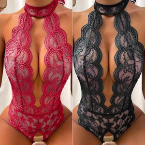 Sexy Damen-Dessous Einteiler nuttig ouvert Teddy Spitze Body Babydoll US - Bild 1 von 40