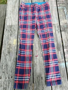 Mini Boden ~ Girls Red Blue Plaid Skinny Pants ~ Size 11 - Picture 1 of 7