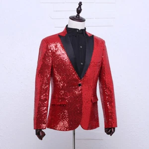 Giacca Tuta Paillettes Peak Bapel Uomo Blazer Matrimonio Prom Costume Danza Spettacolo Glitter - Foto 1 di 17
