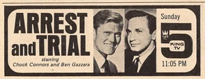 1965 KING SEATTLE TV AD ~ CHUCK CONNERS & BEN GAZZARA in ARREST and TRIAL SERIES - Picture 1 of 1