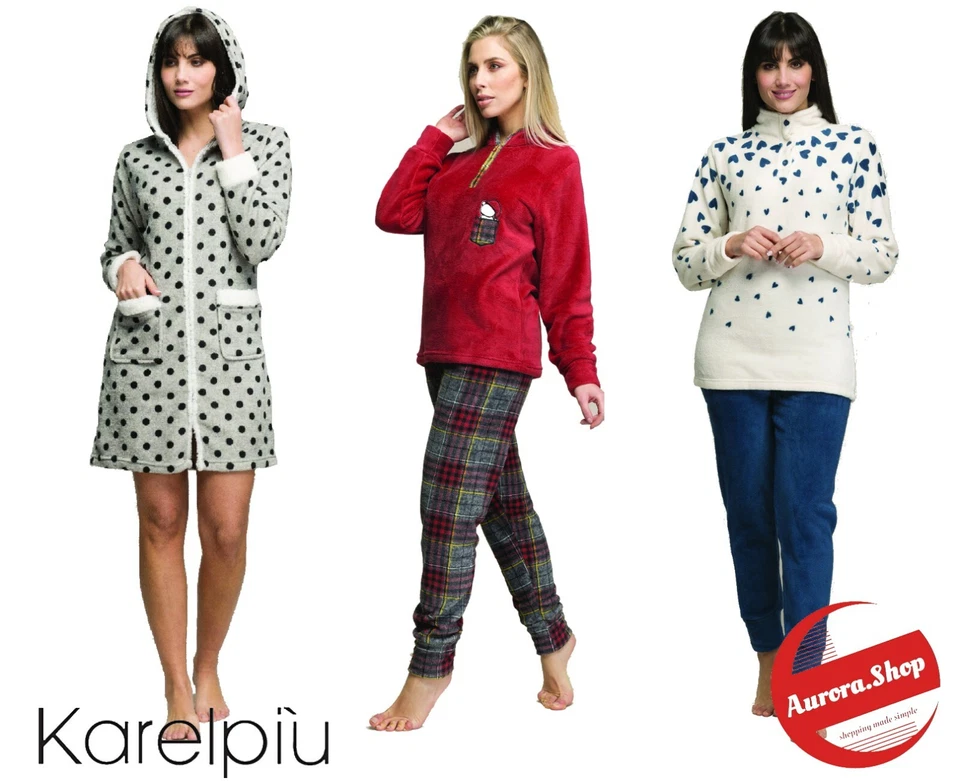 Pigiama DONNA invernale CORAL fleece fantasia KAREL manica lunga morbido PILE