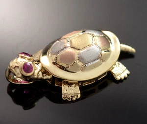 Lucky Turtle Pendant Necklace 3 tone Full movement 14k Real Gold 2628 - Picture 1 of 8