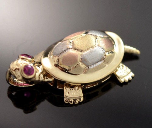 VALENTINO Collana con ciondolo tartaruga portafortuna 3 toni movimento completo 14k oro vero 2628