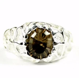 Anello da uomo in argento sterling 925 con pepite, quarzo fumé, SR168 - Foto 1 di 5