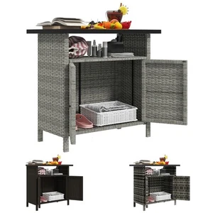 Outsunny Wicker Outdoor Storage Cabinet, Pool Towel Storage - Picture 1 of 34