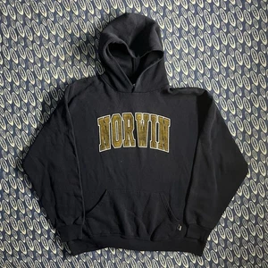 Vintage 90s Russell Atheltic Norwin Knights Highschool Hoodie Size XL Navy Gold - Picture 1 of 11