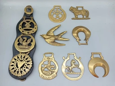 HORSE BRASSES Vintage Incl Upton Maker Mundford with Brass Swallow / Swift bird - Image 1 of 4