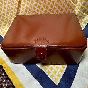 Herren Reise Schmuckkästchen RUMPP Manschettenknopf Ring Diener Etui braun Leder rein und raus - Bild 1 von 6