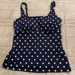 Lands End  Womens Tankini Swimsuit Top Size 14 Blue Polka Dot Underwire Padded - Picture 1 of 15