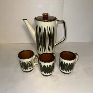 Vintage MCM Boch Rambouillet Belgium Keramik Kaffee Teekanne & 3 Tassen - Bild 1 von 13