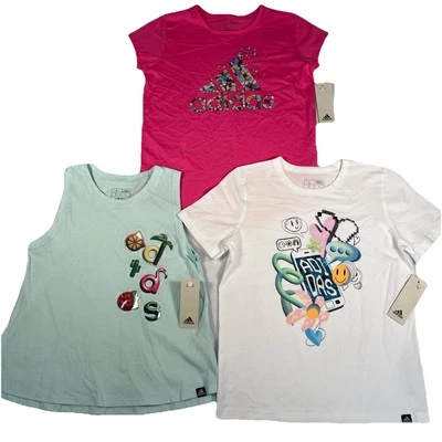 Adidas Girls Large Shirts Lot of 3 Pink Blue White msrp $65 - Image 1 of 4