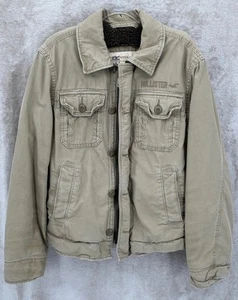 Hollister Jacket Men Medium Tan Sherpa Lined Full Zip Utility Outdoors Field Y2K - Picture 1 of 8