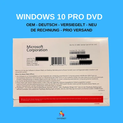 Microsoft Windows 10 Professional - 64Bit - mit DVD - SB/OEM - Deutsch FQC-08922 - Bild 1 von 2