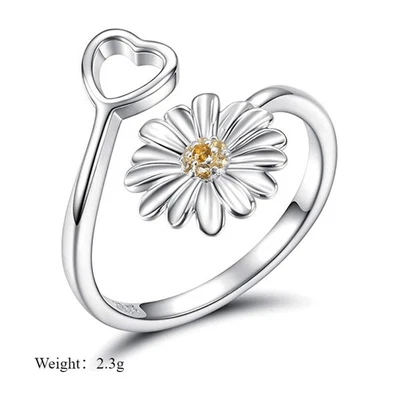Anillo corazón flor margarita para mujer anillo de apertura ajustable aleación joyería de moda Foto 1 de 4