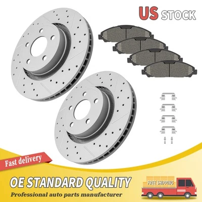 Front Drilled Brake Rotors Ceramic Brake Pads For 2015 2016-2020 Ford Mustang - Image 1 of 4
