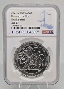 Una and The Lion St.Helena Pound 2021 Silver Coin NGC MS67 First Releases - Picture 1 of 4