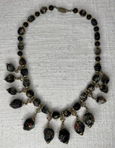 Collana vintage vetro plastica metallo nero colorato 42 cm - Foto 1 di 4