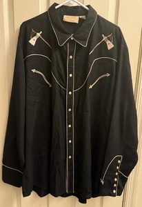 Vintage Scully Black Embroidered Pearl Snap Western Indian Shirt Men’s 2XL Rare - Bild 1 von 10