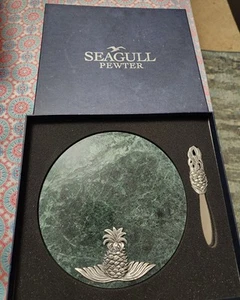 Pineapple Seagull Pewter Green Marble Tray/Cheese Board & Spreader w/Box LQQK - Picture 1 of 1