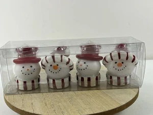 Department 56 Snowman Head Tealite Candle 2.5” Set 4 Holiday Christmas Red White - Picture 1 of 11