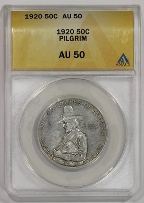 1920 50c Silver Pilgrim Tercentenary Commemorative Half Dollar ANACS AU50 - Image 1 of 4