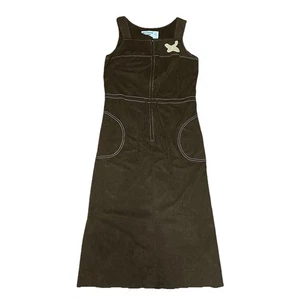 Vintage 70s Melissa Lane Brown Arnel Maxi Dress Sz 14 Overall Airplane Pockets - Picture 1 of 8