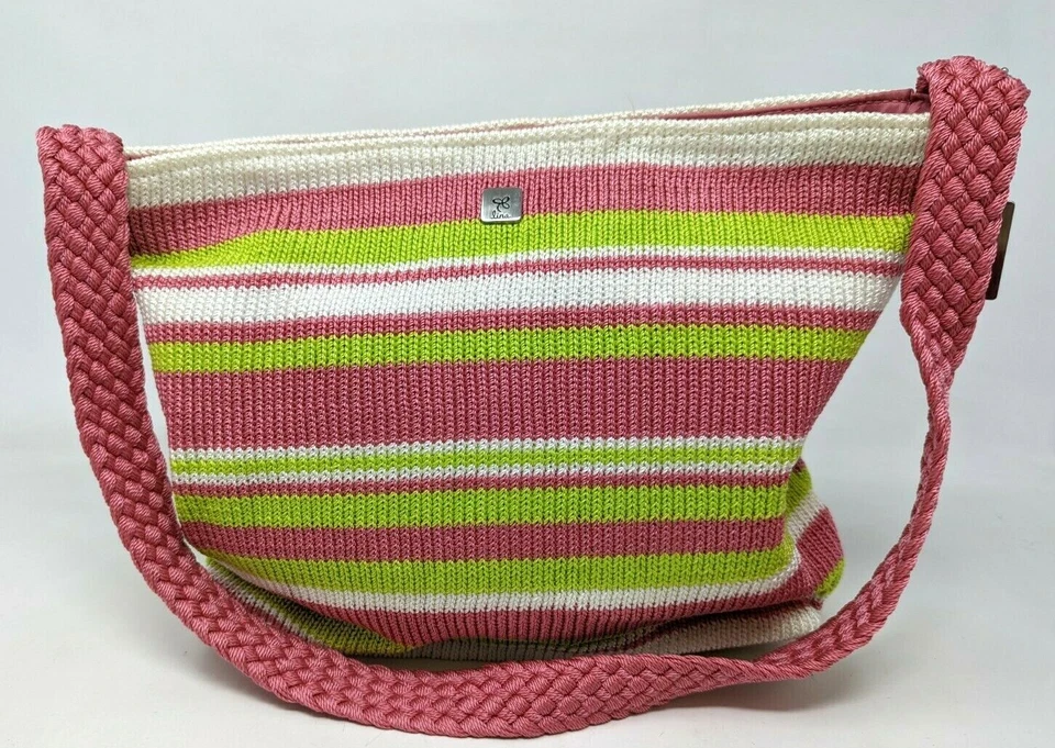 Bolso de Hombro Lina Tejido Crochet Rosa Blanco Verde Colorido Cartera con Cremallera  Foto 1 de 4
