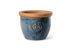 Blumentopf Übertopf Pflanzgefäß "Farmer" Krone 25cm Rost Blau Keramik Frostfest - Bild 1 von 12