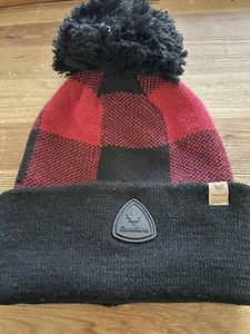 Canadiana Buffalo Check Beanie Cap Fur Thermal Adult One Size Red - Picture 1 of 4