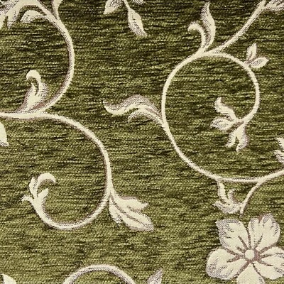 Luxurious Chenille Floral Fabric for Upholstery 54" Wide Sold by the Metre Green - Image 1 of 3