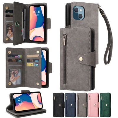 For iPhone 16 17 Pro 11 12 SE 8 7 XR XS Max Leather Flip Card Wallet Case Cover - Image 1 of 4