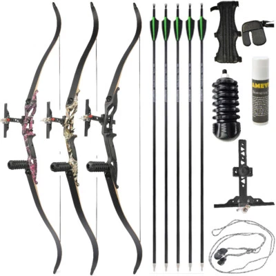 56" Recurve Bow Set 30-50lbs Archery Takedown Carbon Arrows Hunting Target Bow - Image 1 of 4
