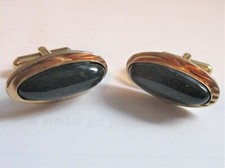 Genuine Blood Stone Cabochon Cufflinks Gorgeous Classic Vintage Gold Plated