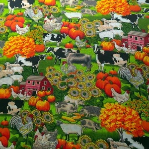 Farm Animal Scene Polycotton Fabric 58" Wide By The Yard Country Life Fabric - Picture 1 of 7