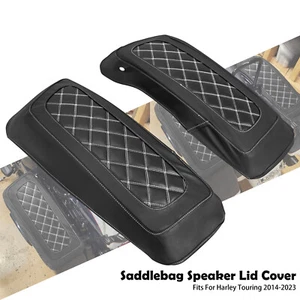 SaddleBag Lids Covers White Stitch Hard Bag Cover For Harley Touring 14-23 FLHX - Picture 1 of 16