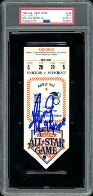 Ken Griffey Jr. Autographed 1992 All Star Ticket PSA 5 Gem 10 Auto MVP PSA/DNA - Image 1 of 2