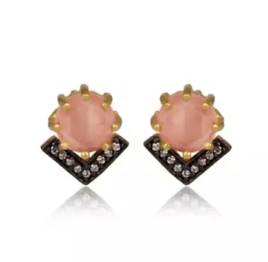 Natural Rose Chalcedony & Pave Zircon Stud Earrings Birthstone Jewelry For Gift - Picture 1 of 5