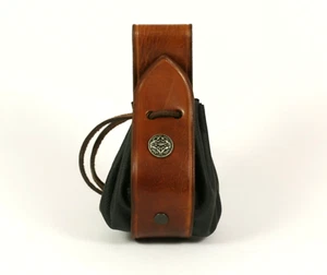 Beutel Talersack THE HORN Leder braun Zierniete Gürtelschlaufe Wikinger schwarz - Picture 1 of 6